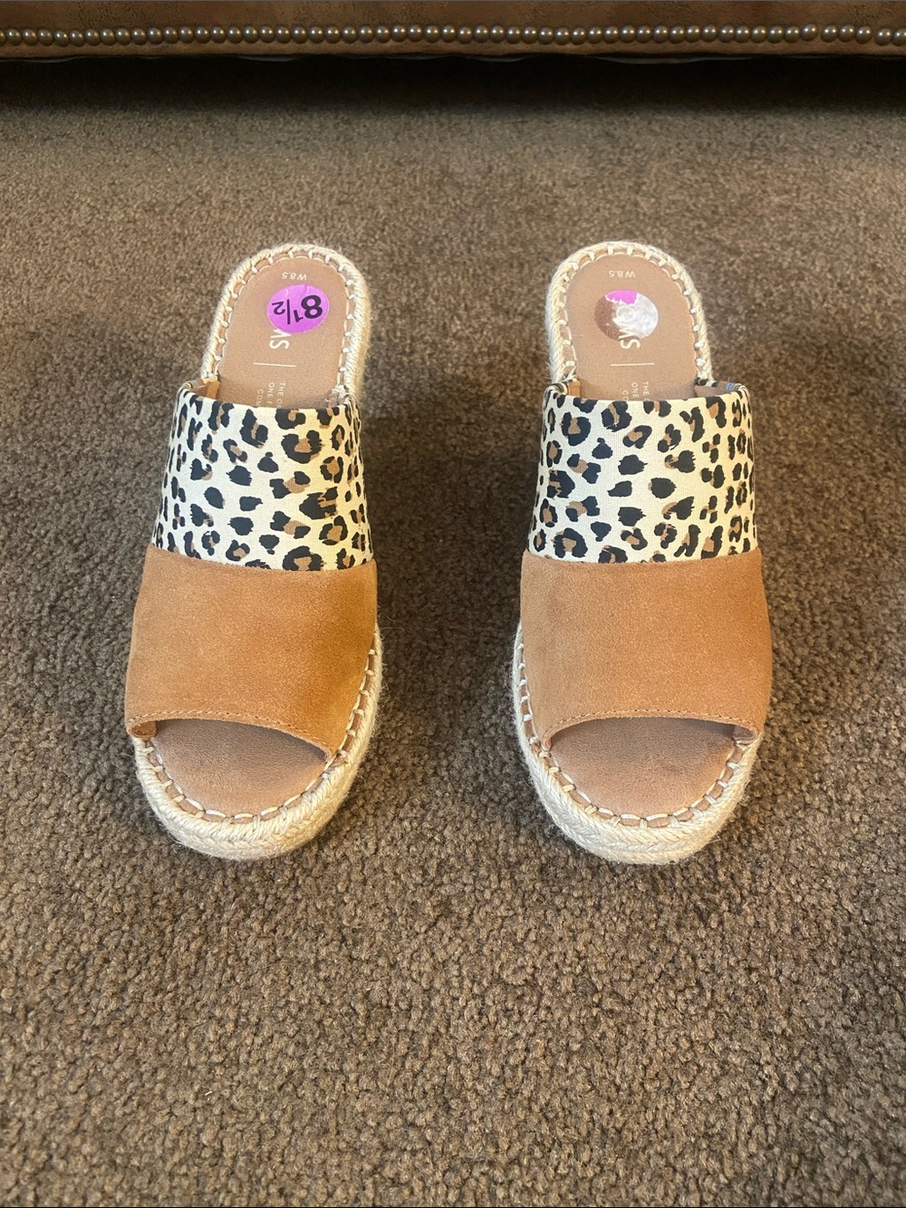 Qupid Leopard & Tan Espadrille Slide Mules